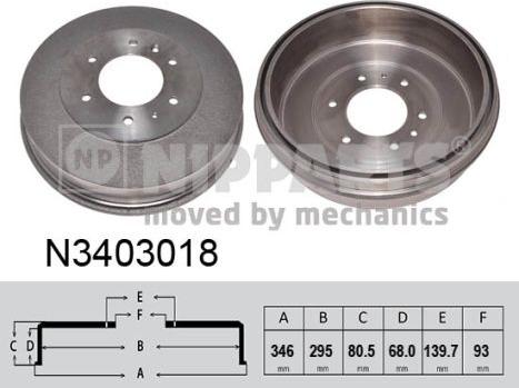 Nipparts N3403018 - Гальмівний барабан autocars.com.ua