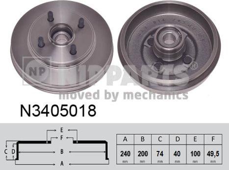 Nipparts N3405018 - Гальмівний барабан autocars.com.ua