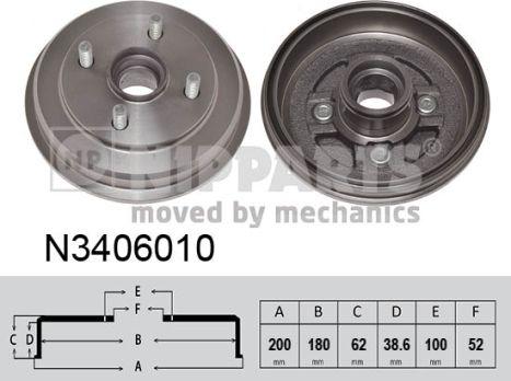 Nipparts N3406010 - Гальмівний барабан autocars.com.ua