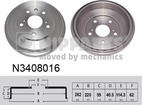 Nipparts N3408016 - Гальмівний барабан autocars.com.ua