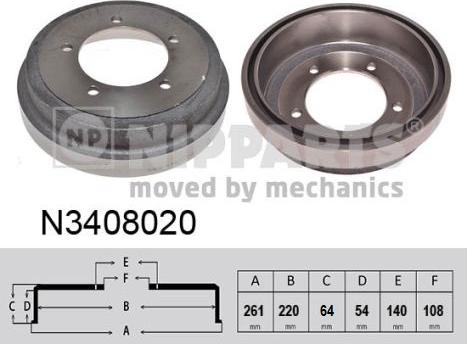 Nipparts N3408020 - Гальмівний барабан autocars.com.ua