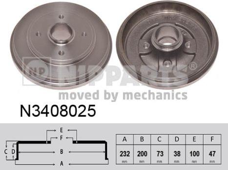 Nipparts N3408025 - Гальмівний барабан autocars.com.ua