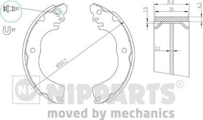 Nipparts N3501058 - Комплект гальм, ручник, парковка autocars.com.ua