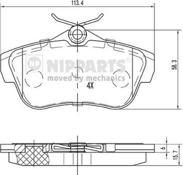 Nipparts N3612050 - Гальмівні колодки, дискові гальма autocars.com.ua