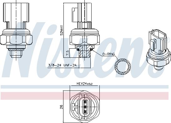 Nissens 301077 - Пневматичний вимикач, кондиціонер autocars.com.ua