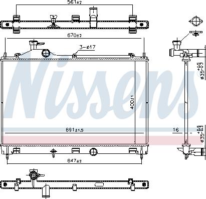 NISSENS 607027 - Радіатор, охолодження двигуна autocars.com.ua