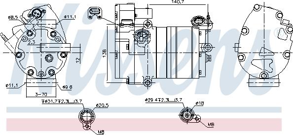 Nissens 891070 - Компрессор кондиционера avtokuzovplus.com.ua