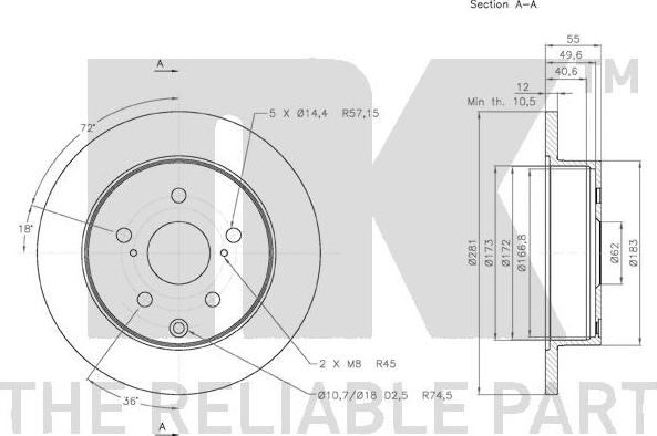 NK 2045114 - Диск гальмівний зад. Lexus RX270-350-450H 12--Toyota Rav 4 IV 2.0D-3.5 08- autocars.com.ua