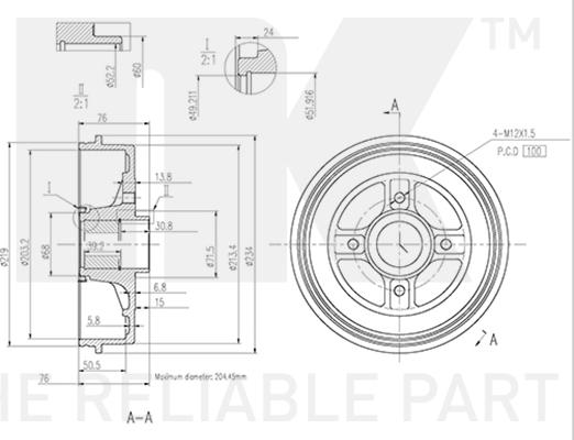 NK 253936 - Гальмівний барабан autocars.com.ua