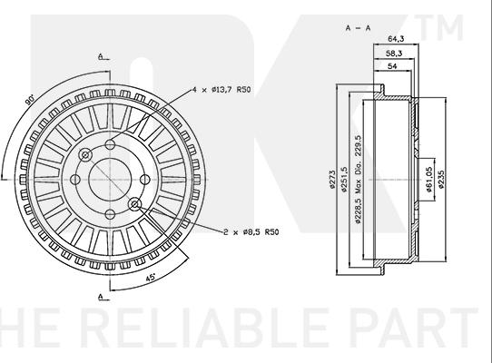 NK 253938 - Гальмівний барабан autocars.com.ua