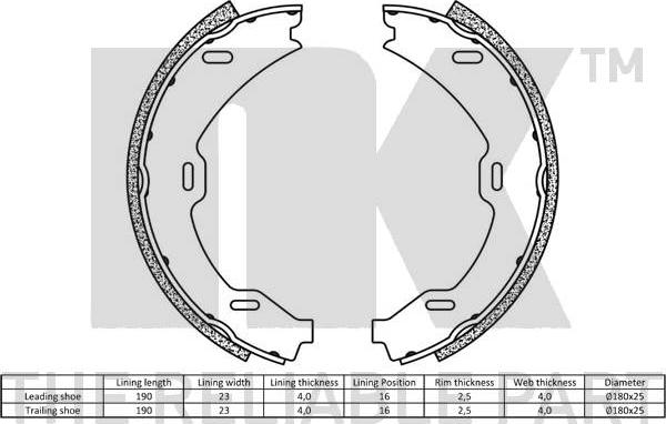 NK 2733714 - Комплект гальм, ручник, парковка autocars.com.ua