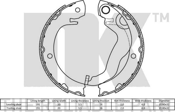 NK 2745809 - Комплект гальм, ручник, парковка autocars.com.ua