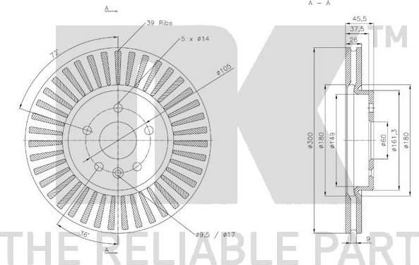 NK 313684 - 16 Диск гальмівний перед. Opel Astra K 1.0-1.6D 06.15- autocars.com.ua