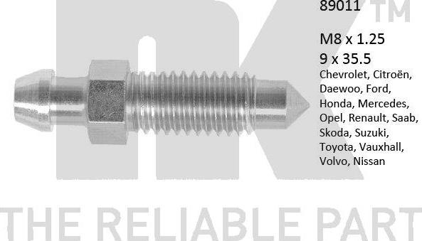 NK 89011 - Болт повітряного клапана / вентиль autocars.com.ua