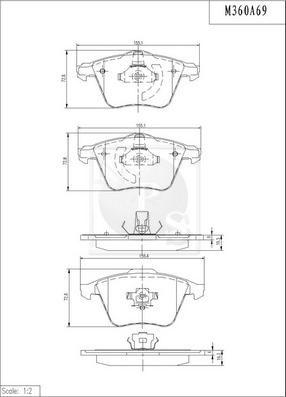 NPS M360A69 - Тормозные колодки, дисковые, комплект avtokuzovplus.com.ua