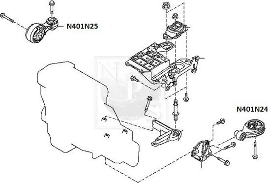 NPS N401N24 - Подушка, опора, подвеска двигателя avtokuzovplus.com.ua