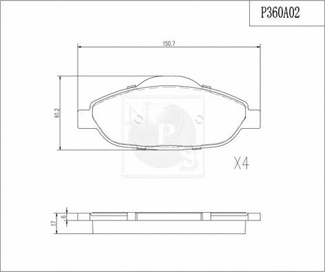 NPS P360A02 - Гальмівні колодки, дискові гальма autocars.com.ua