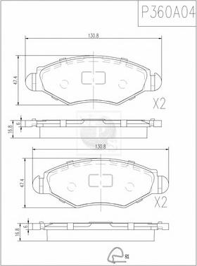 NPS P360A04 - Тормозные колодки, дисковые, комплект avtokuzovplus.com.ua