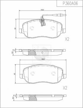 NPS P360A06 - Тормозные колодки, дисковые, комплект avtokuzovplus.com.ua