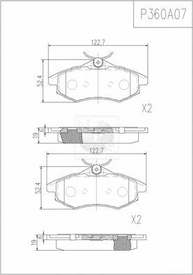 NPS P360A07 - Тормозные колодки, дисковые, комплект avtokuzovplus.com.ua