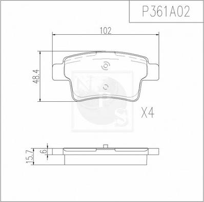 NPS P361A02 - Гальмівні колодки, дискові гальма autocars.com.ua