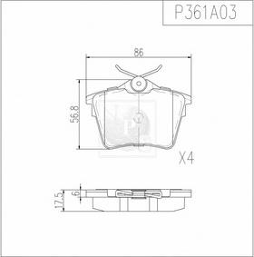 NPS P361A03 - Тормозные колодки, дисковые, комплект avtokuzovplus.com.ua