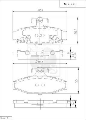 NPS S361G01 - Тормозные колодки, дисковые, комплект avtokuzovplus.com.ua