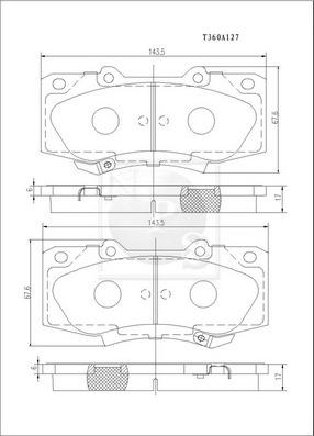 NPS T360A127 - Тормозные колодки, дисковые, комплект avtokuzovplus.com.ua