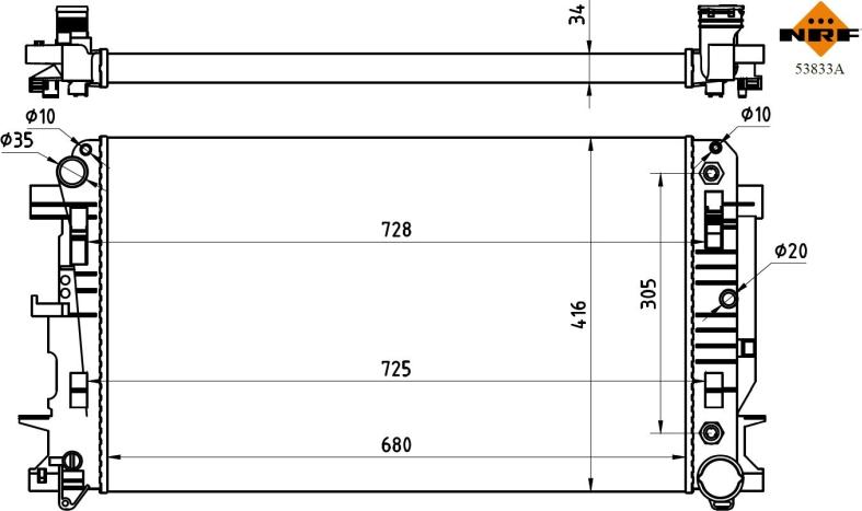 NRF 53833A - Радіатор, охолодження двигуна autocars.com.ua