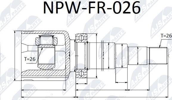 NTY NPW-FR-026 - Шарнирный комплект, ШРУС, приводной вал avtokuzovplus.com.ua