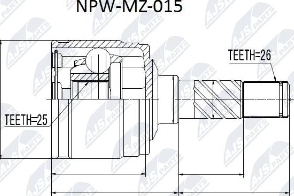 NTY NPW-MZ-015 - Шарнірний комплект, ШРУС, приводний вал autocars.com.ua