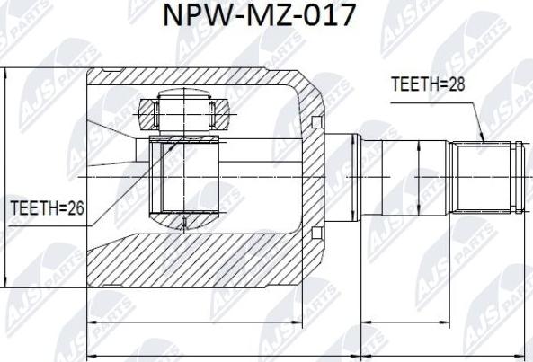 NTY NPW-MZ-017 - Шарнірний комплект, ШРУС, приводний вал autocars.com.ua