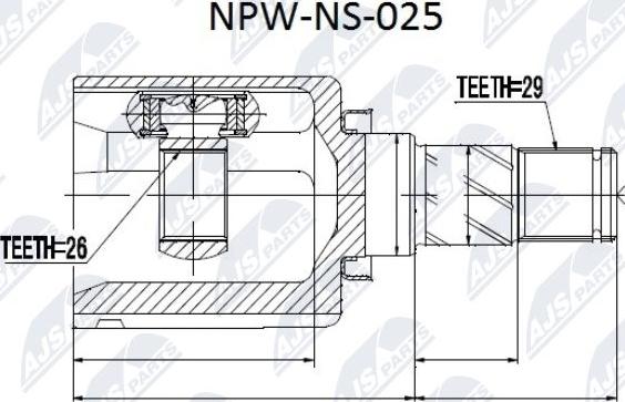 NTY NPW-NS-025 - Шарнирный комплект, ШРУС, приводной вал avtokuzovplus.com.ua