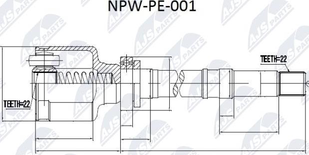 NTY NPW-PE-001 - Шарнирный комплект, ШРУС, приводной вал avtokuzovplus.com.ua