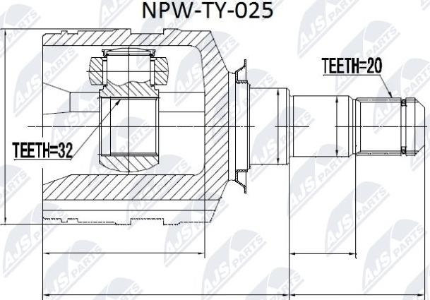 NTY NPW-TY-025 - Шарнирный комплект, ШРУС, приводной вал avtokuzovplus.com.ua