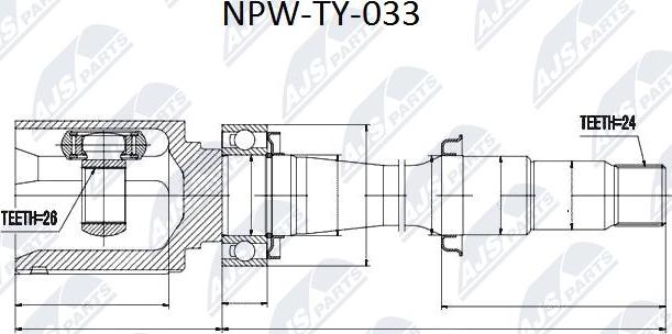 NTY NPW-TY-033 - Шарнирный комплект, ШРУС, приводной вал avtokuzovplus.com.ua