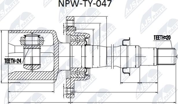 NTY NPW-TY-047 - Шарнирный комплект, ШРУС, приводной вал avtokuzovplus.com.ua