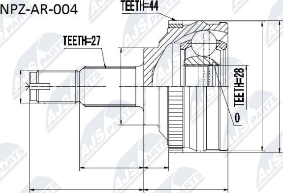 NTY NPZ-AR-004 - Шарнирный комплект, ШРУС, приводной вал avtokuzovplus.com.ua