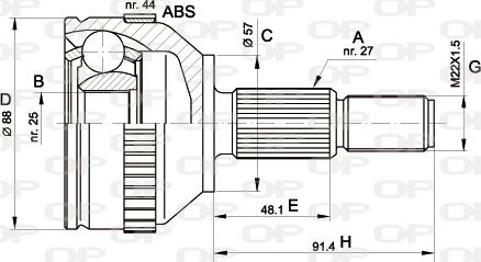 Open Parts CVJ5200.10 - Шарнірний комплект, ШРУС, приводний вал autocars.com.ua