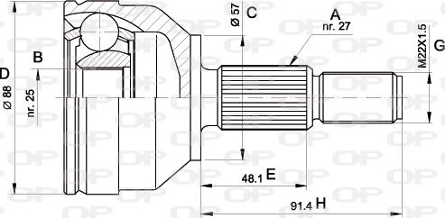 Open Parts CVJ5202.10 - Шарнірний комплект, ШРУС, приводний вал autocars.com.ua
