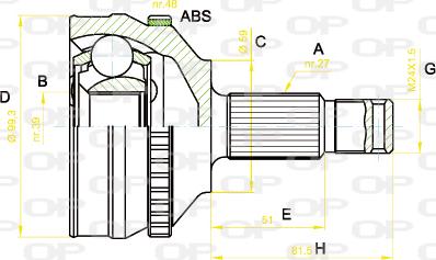 Open Parts CVJ5222.10 - Шарнірний комплект, ШРУС, приводний вал autocars.com.ua