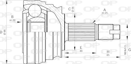 Open Parts CVJ5238.10 - Шарнірний комплект, ШРУС, приводний вал autocars.com.ua