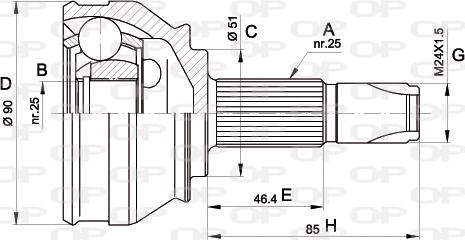 Open Parts CVJ5252.10 - Шарнірний комплект, ШРУС, приводний вал autocars.com.ua