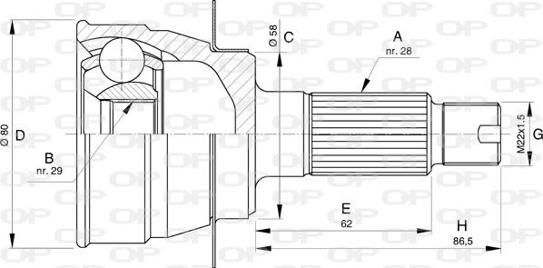 Open Parts CVJ5732.10 - Шарнірний комплект, ШРУС, приводний вал autocars.com.ua