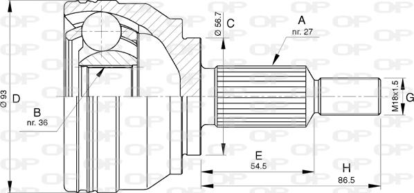 Open Parts CVJ5779.10 - Шарнірний комплект, ШРУС, приводний вал autocars.com.ua