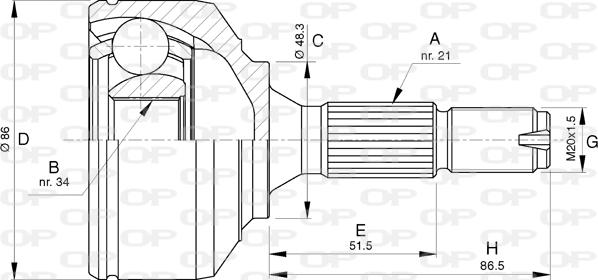 Open Parts CVJ5780.10 - Шарнірний комплект, ШРУС, приводний вал autocars.com.ua