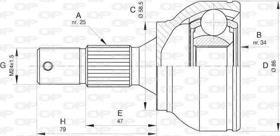 Open Parts CVJ5802.10 - Шарнірний комплект, ШРУС, приводний вал autocars.com.ua