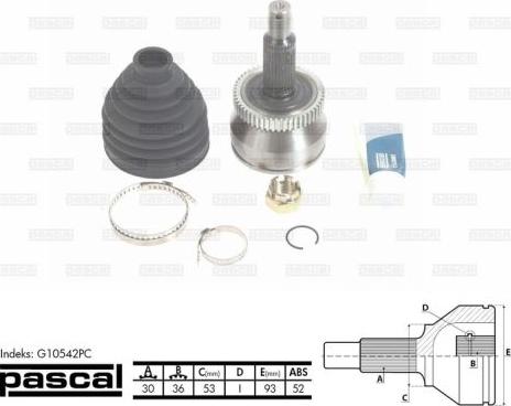 Pascal G10542PC - Шарнірний комплект, ШРУС, приводний вал autocars.com.ua