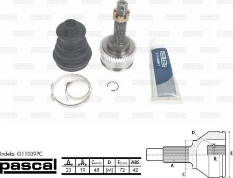 Pascal G11039PC - Шарнірний комплект, ШРУС, приводний вал autocars.com.ua