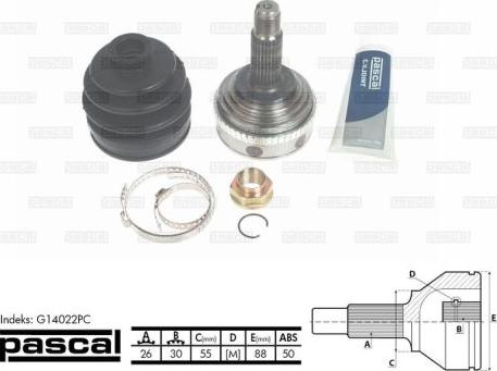 Pascal G14022PC - Шарнирный комплект, ШРУС, приводной вал avtokuzovplus.com.ua